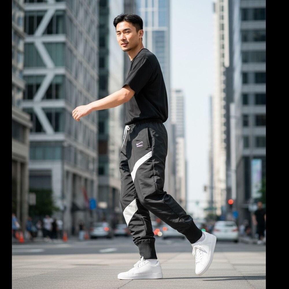 Nike Sportswear Water Repellent Woven Black Pants Mens size M New DD6057-010 (a)